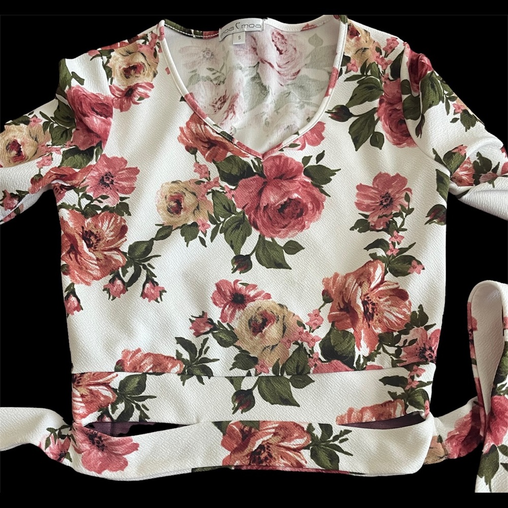 Moa Moa long sleeve floral print tie top